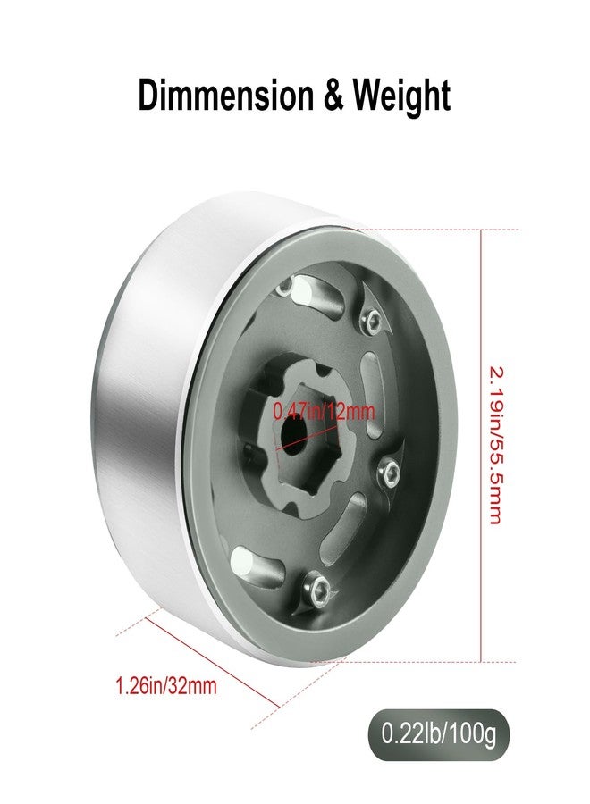 GIXCEL 1.9” Beadlock Wheel Rim, Aluminum Negative Offset 5.5mm Wheel Rim Hub for 1/10 RC Crawler SCX10 TRX4 TRX6 VS4-10 GEN7 GEN8 Upgrades Parts, 4PCS (Titanium) - Image 4